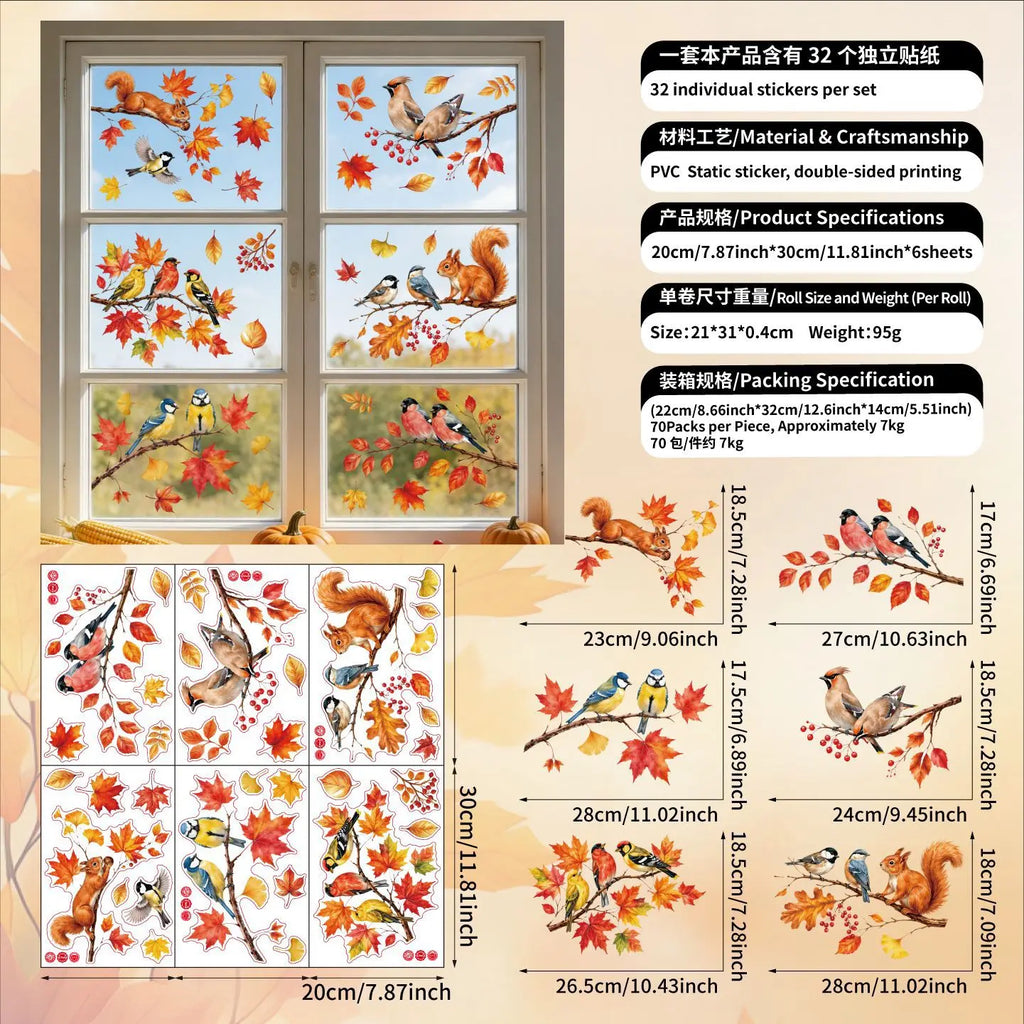 6 Sheets Autumn Thanksgiving Static Cling Window Stickers – Owl & Fox Window Cling Stickers Richie's 6 sheets