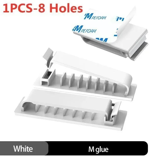 Self-Adhesive Cable Organizer Clips – Wire Cord Manager Cable Organizer Clips Richie's 8 Holes-White