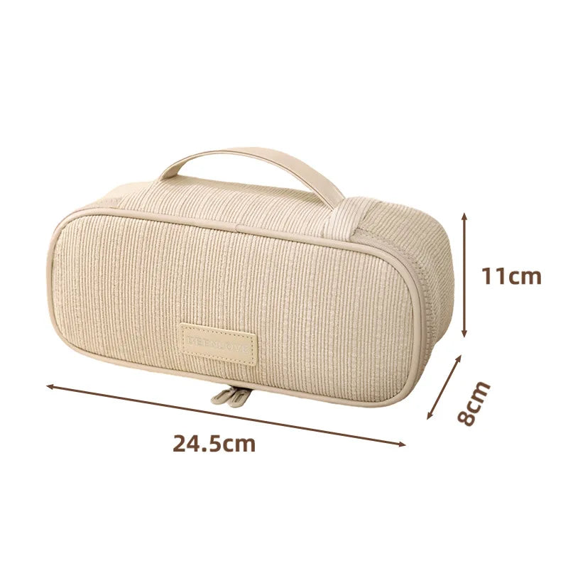 Women's Corduroy Cosmetic Bag – Large Travel Toiletry Pouch Travel Cosmetic Bag Richie's Beige