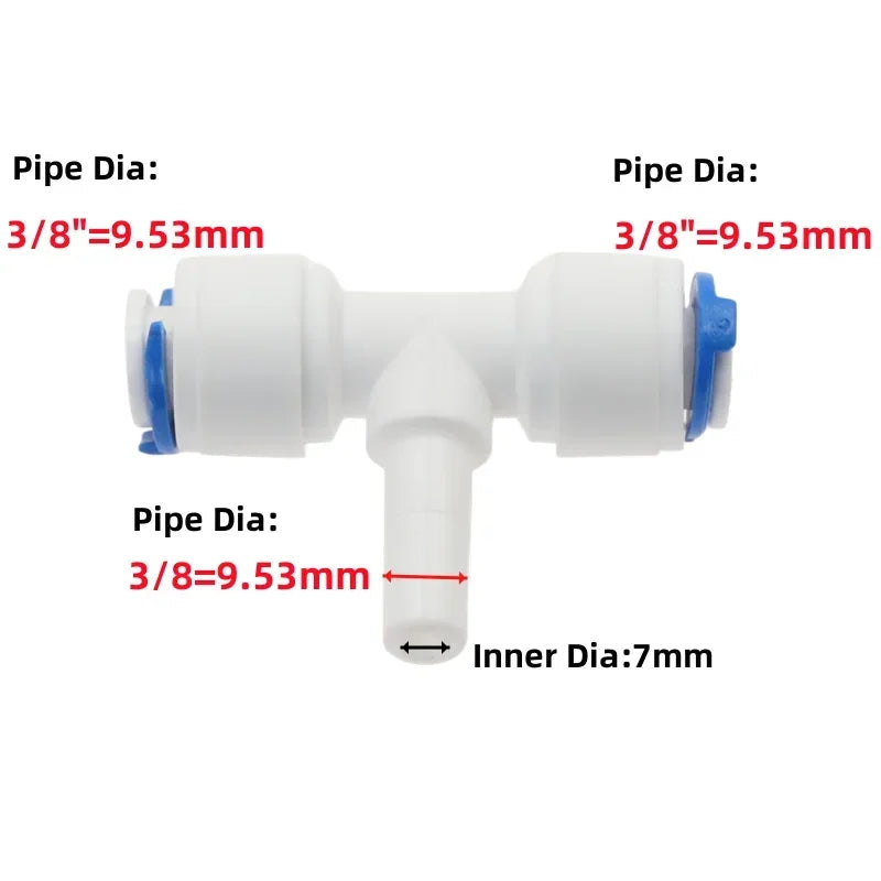 5Pcs RO Water Tee Quick Connector 1/4" 3/8" OD Pipe Fitting Pipe Tee Connector Richie's PE 3I8-3I8-3I8 Plug