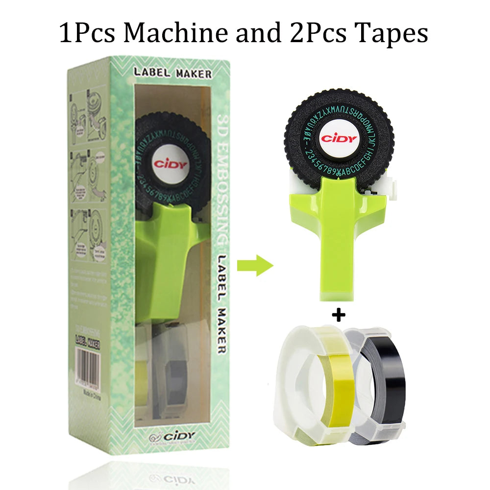Handheld 3D Embossing Label Maker Manual Typewriter + 2 Tape Rolls Embossing Label Maker Richie's Green Label Maker 9mm