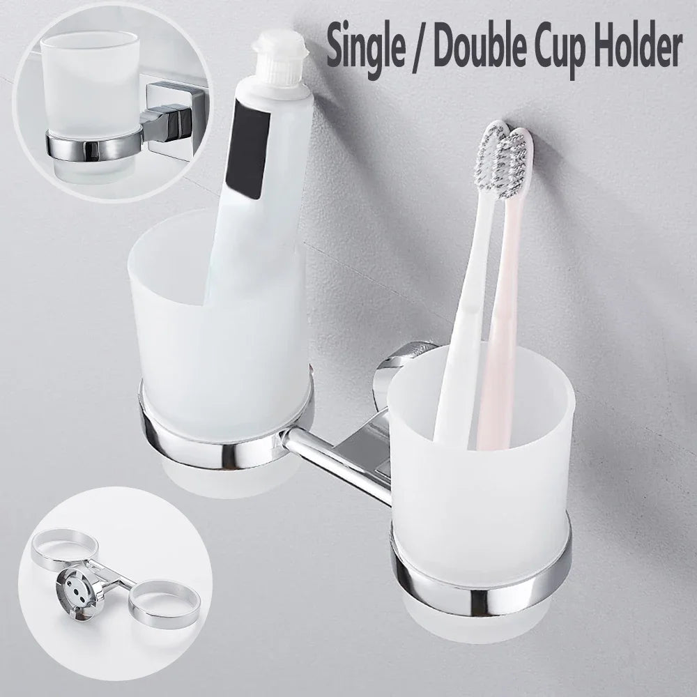 Wall Mount Double Toothbrush Cup Holder – Brushed Stainless Steel Toothbrush Cup Holder Richie's