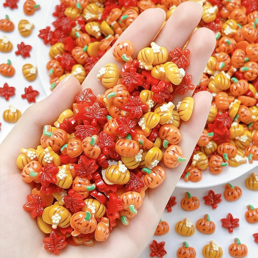 35pcs Autumn Resin Nail Decorations – Maple Leaf & Pumpkin Nail Art Charms Richie's random mixing 35pcs