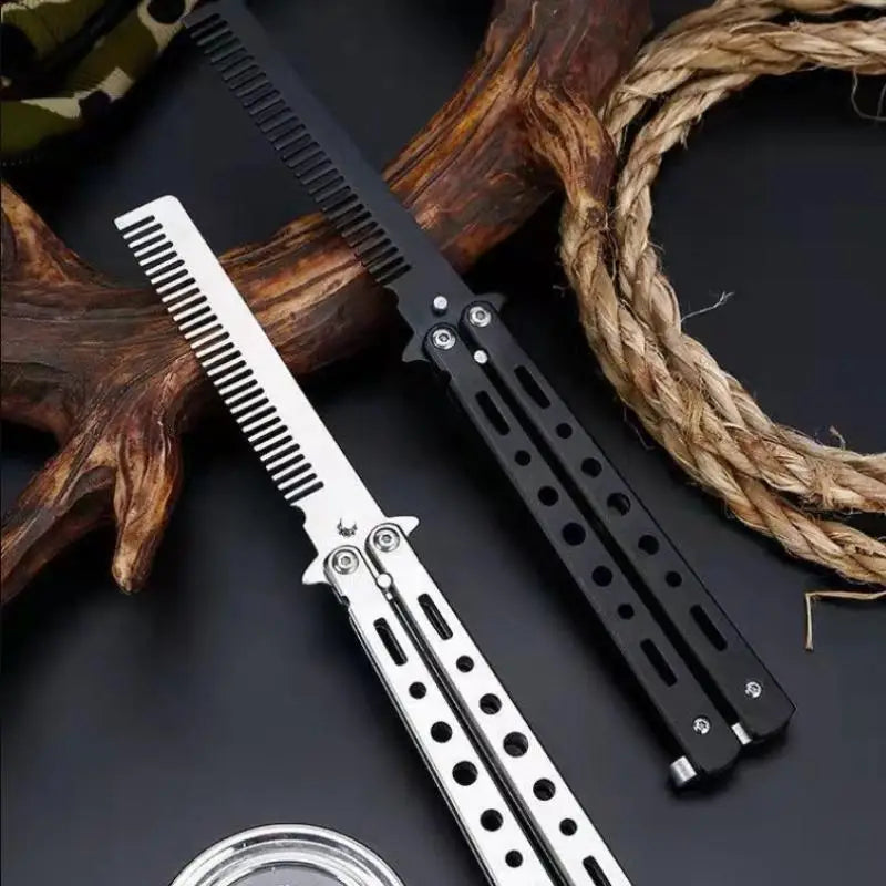 Butterfly Knife Practice Comb – Foldable Stainless Steel Beard Comb Butterfly Knife Comb Richie's