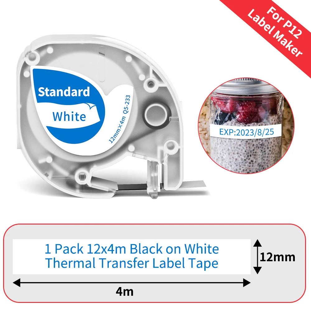 12mm Label Tape for Phomemo P12 & Dymo LetraTag – 4m Label Maker Tape Richie's Q5-233