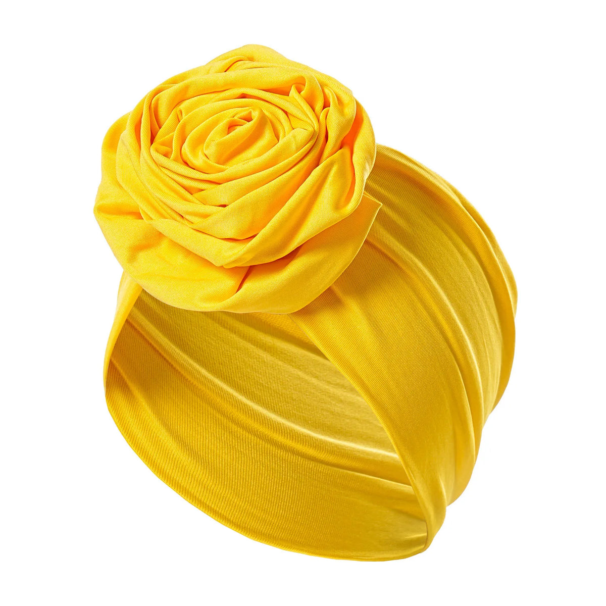 Women's Turban Head Wrap Hijab Cap with 3D Rose Flower Turban Head Wrap Richie's yellow