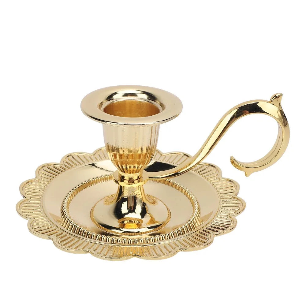Zinc Alloy Handheld Candlestick Holder – European Retro Style Candle Holder Richie's Gold