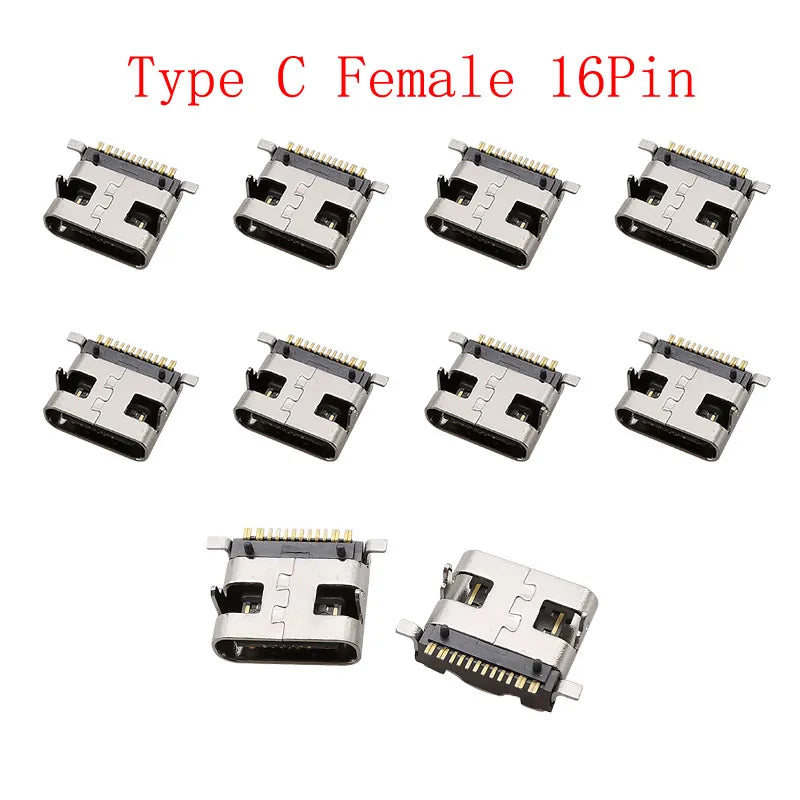 10Pcs USB Type-C 16 Pin Female Connector PCB Soldering DIY USB-C Connector Richie's F
