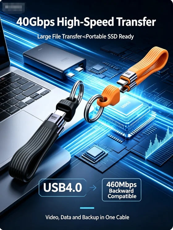 FUCHU 240W USB-C Cable – 40Gbps, 8K Video, Keychain Design USB-C Charging Cable Richie's