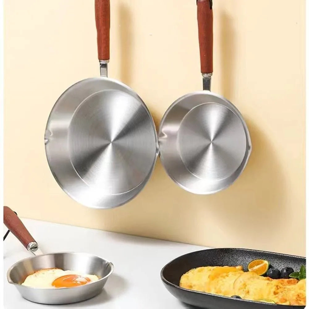 304 Stainless Steel Mini Frying Pan | Wooden Handle Skillet Stainless Steel Skillet Richie's