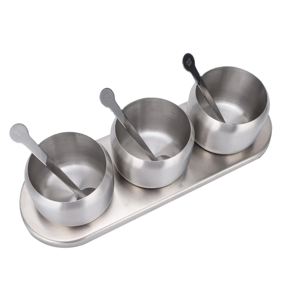 304 Stainless Steel Seasoning Pot Set 300ml with Lid & Spoons Seasoning Pot Set Richie's