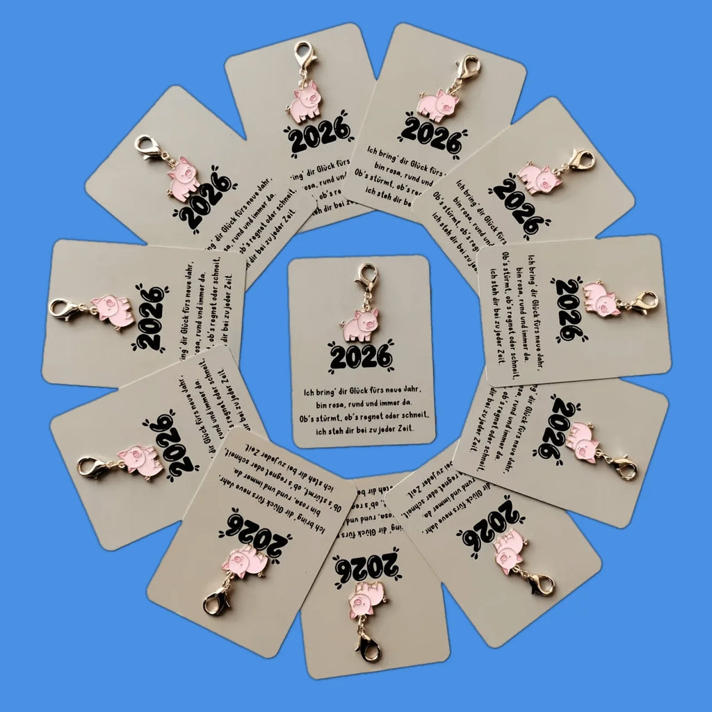 10pcs Pig Keychain Set with New Year Greeting Cards – Zinc Alloy Novelty Keychain Set Richie's