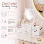 Cat Ear Makeup Organizer with Mirror & Drawers – White Makeup Organizer Richie's