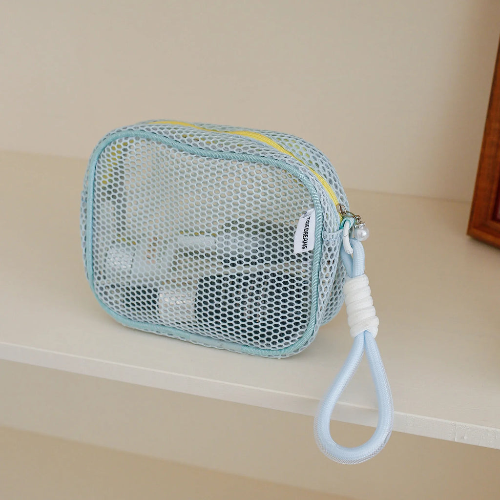 Mesh Cosmetic Bag Transparent Travel Makeup Organizer Pouch Cosmetic Organizer Bag Richie's S-blue