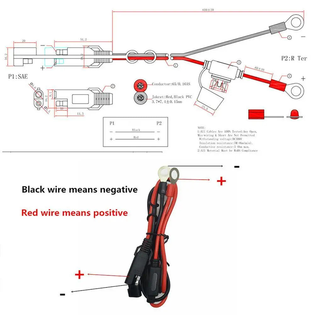 SAE 2-Pin Quick Disconnect O-Ring Terminal Harness 10A Fuse SAE Connector Harness Richie's