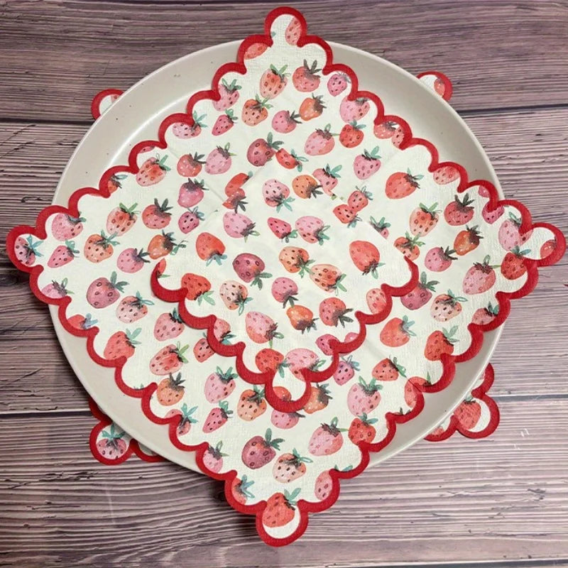 Strawberry Red Scalloped Paper Napkins 25x25cm | Party & Holiday Decorative Paper Napkins Richie's