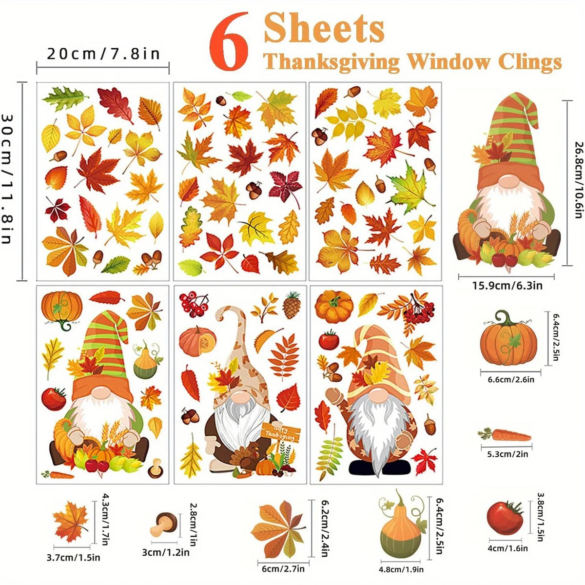 Thanksgiving Autumn Window Stickers – Leaves & Gnome Decals Window Decal Sticker Richie's 6sheets