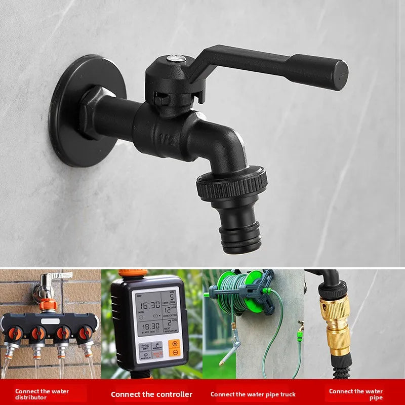 Outdoor Brass Antifreeze Faucet Dual Outlet Wall Mount Garden Tap Garden Faucet Richie's Black Single Out