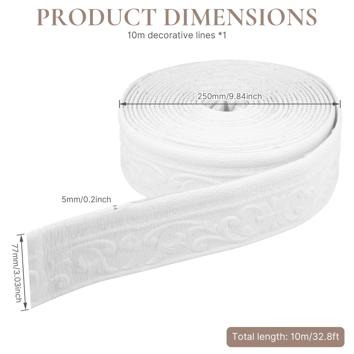 3D Foam Peel & Stick Wall Molding Trim 10M – Crown Border Wall Molding Trim Richie's 10M 32.8FT Width 77mm 3.03 in