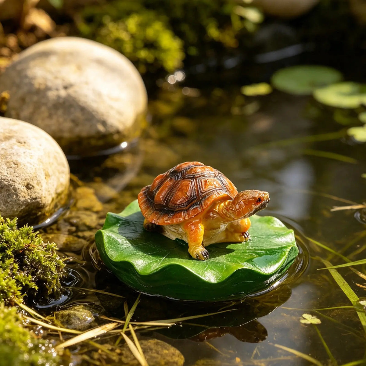Floating Turtle Lotus Leaf Figurine – Garden Pond Décor Garden Pond Figurine Richie's