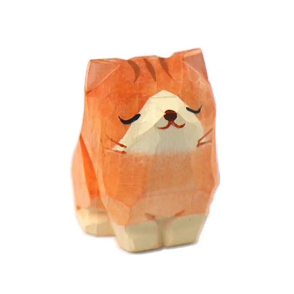 Carved Wooden Animal Figurine – Bear, Cat & Sheep Desk Decor Wooden Figurine Richie's cat 1