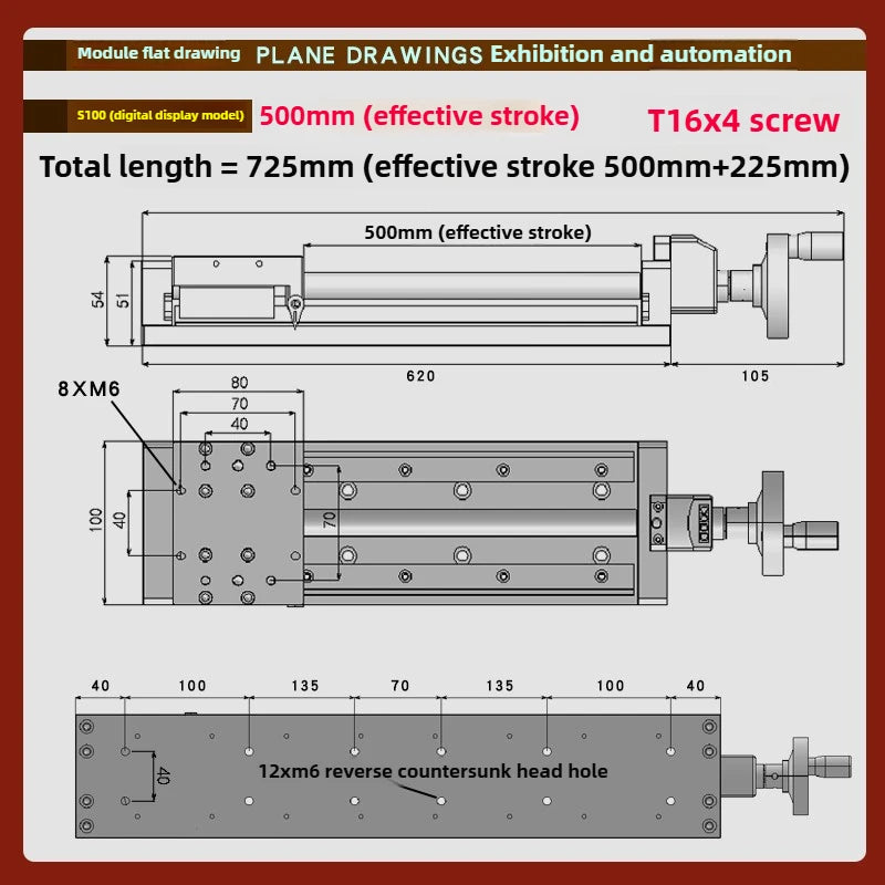 XYZ Manual Linear Slide Table Digital Display & Handwheel S100 Linear Slide Table Richie's S100-500MM-H