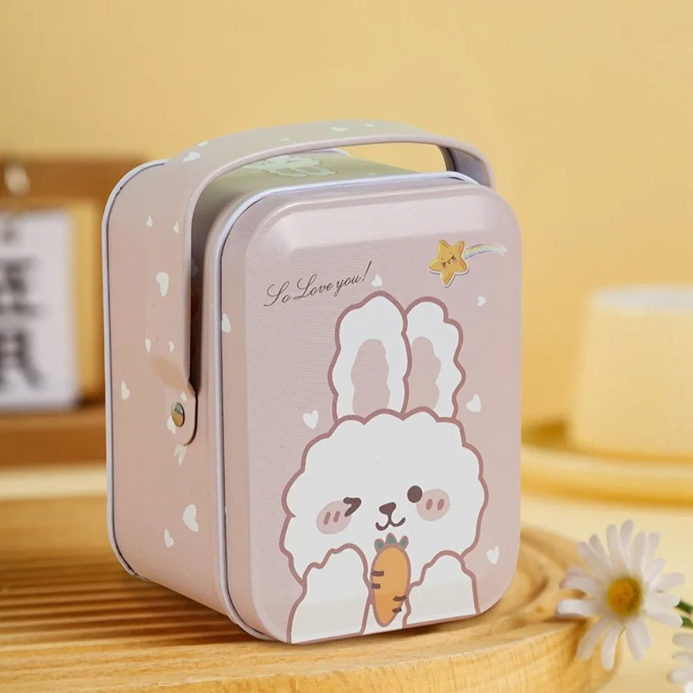 Rabbit Tinplate Candy Box with Handle | Cartoon Metal Tin Gift Tin Candy Box Richie's Style F 5x5x5cm