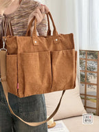 Warm Corduroy Tote Bag – Spacious Shoulder & Crossbody Bag Corduroy Tote Bag Richie's brown