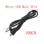 5Pcs Micro USB 2/4 Pin Male Female Connector DIY Charging Cable USB Connector Kit Richie's Male 4Pin 100CM