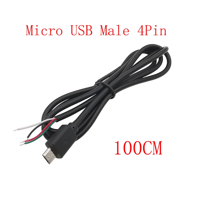 5Pcs Micro USB 2/4 Pin Male Female Connector DIY Charging Cable USB Connector Kit Richie's Male 4Pin 100CM