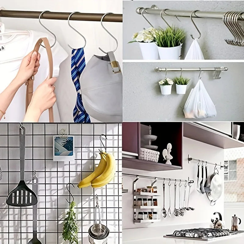 10pcs Stainless Steel S-Hooks for Kitchen, Bathroom & Home S-Shaped Hooks Richie's