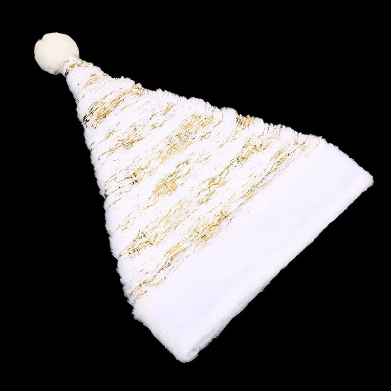 White Plush Santa Hat Gold Silver Sequin Snowflake Christmas Cap Christmas Santa Hat Richie's