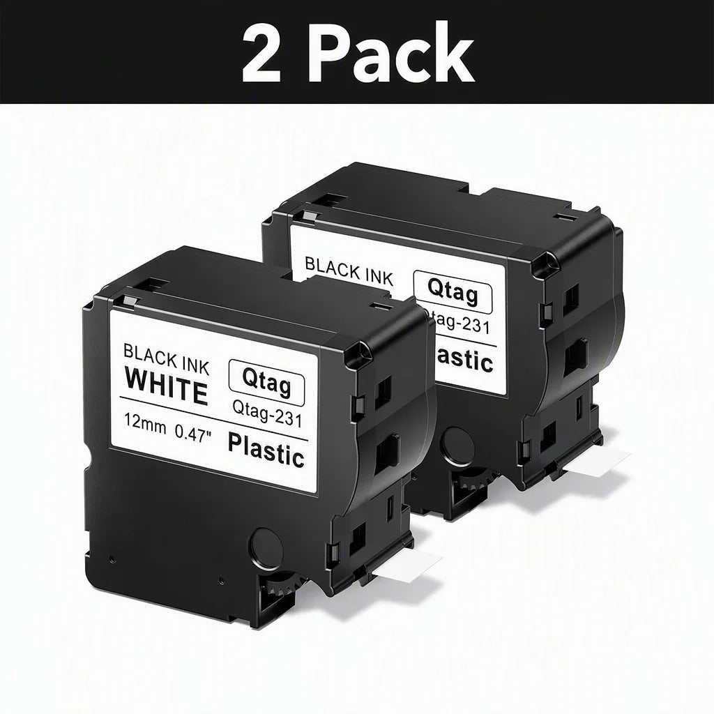 2-Pack Btag 231 Label Tape 12mm Black on White – Brother PT Label Maker Tape Richie's White