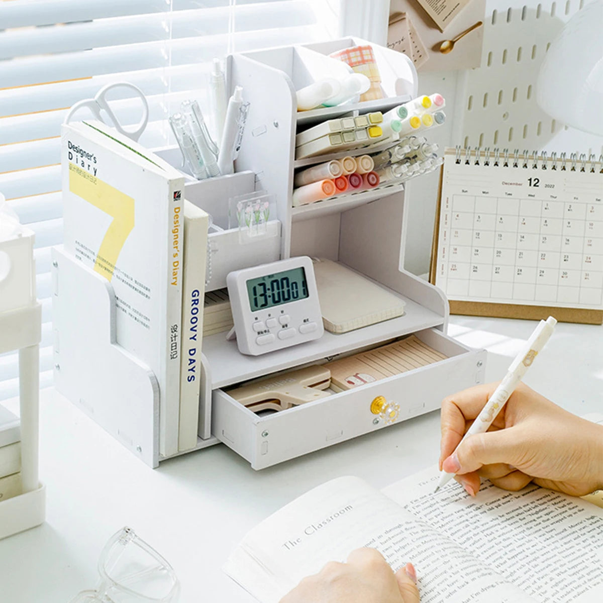 White Desk Organizer with Drawer & Multi-Compartment Storage Desk Organizer Richie's