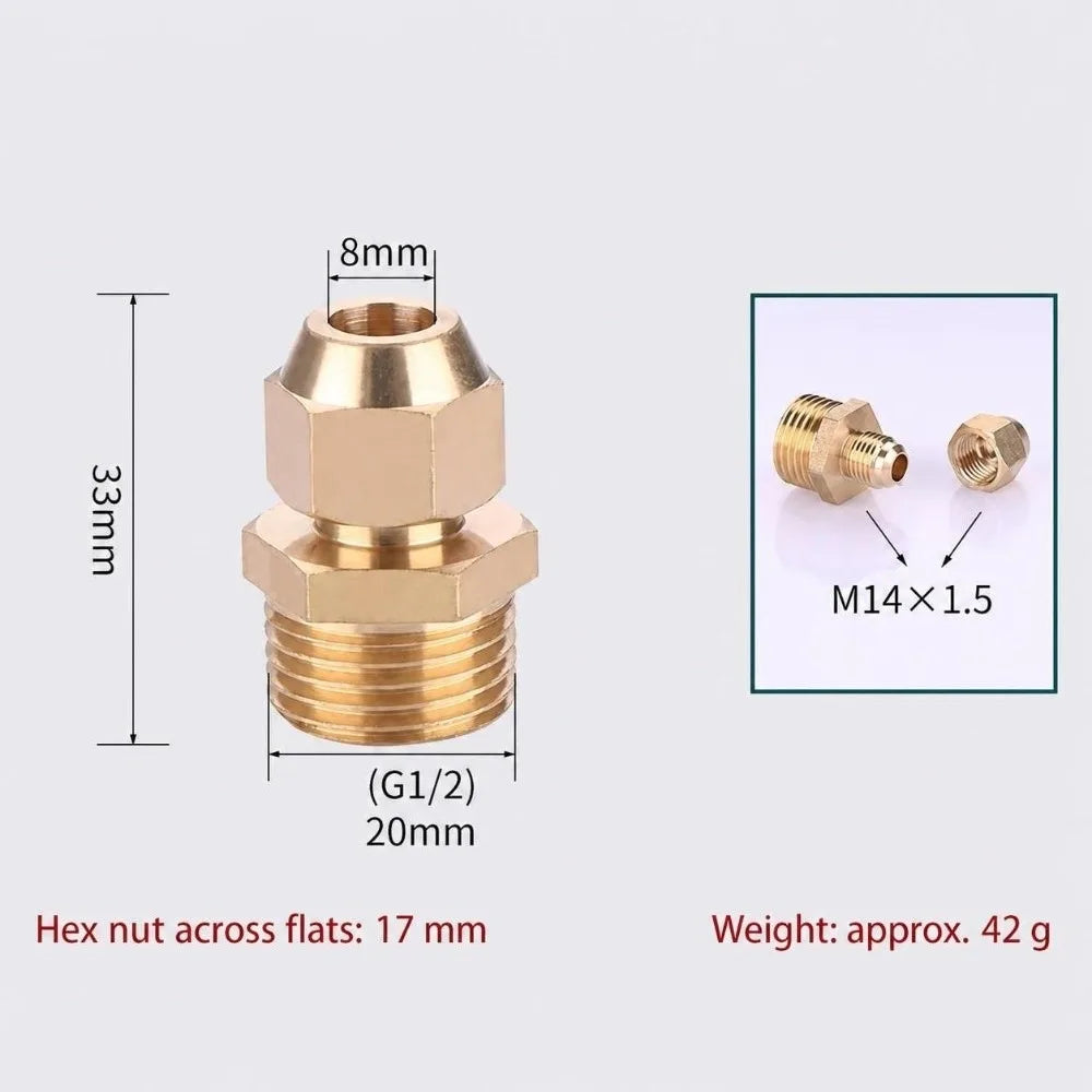 Brass Flare Adapter Hexagon Male Thread 1/4" 3/8" 1/2" Connector Brass Pipe Fitting Richie's Pipe 8mm x 1-2-