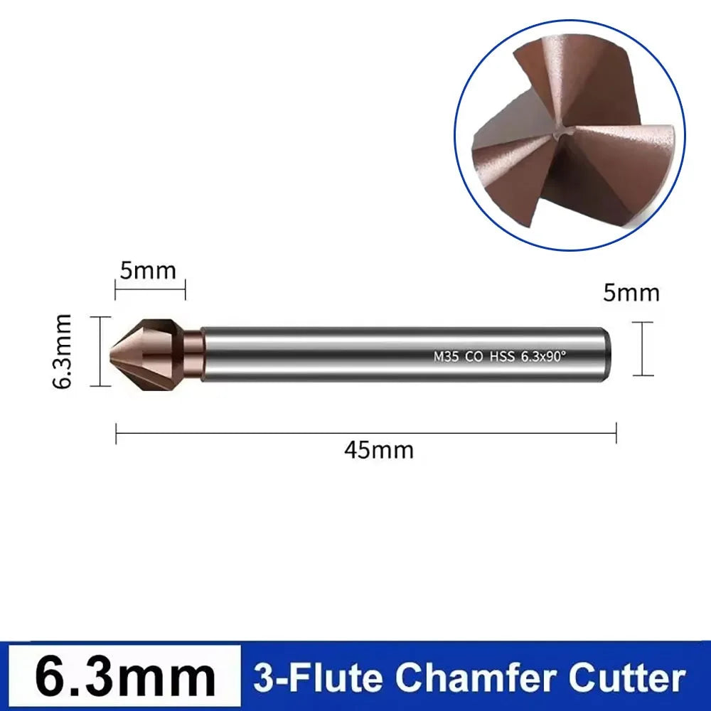 M35 Cobalt Countersink Drill Bit 3 Flutes 90° 6.3–40mm HSS Countersink Drill Bit Richie's 6.3mm