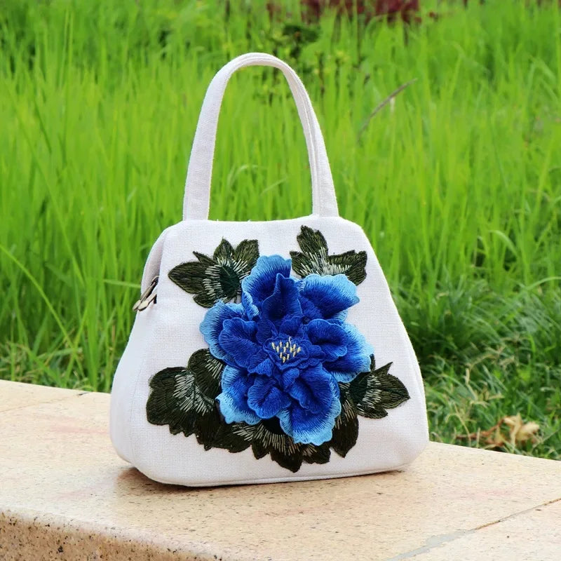 Ethnic Embroidered Floral Canvas Tote Handbag for Women Canvas Tote Handbag Richie's style3