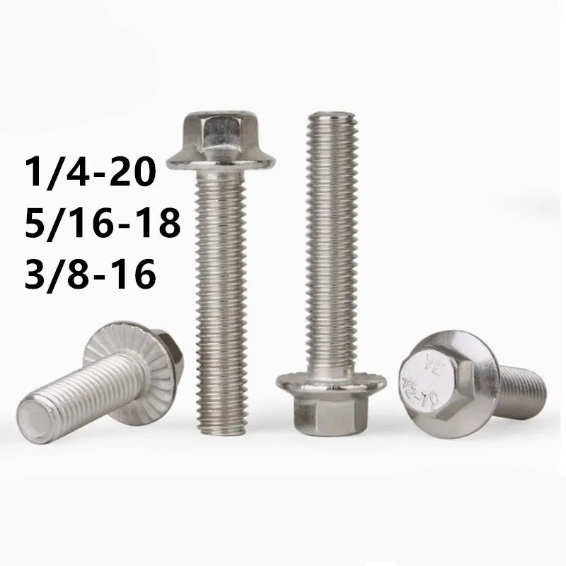 304 SS Serrated Flange Hex Bolts UNC 1/4-20 5/16-18 3/8-16 10pcs Flange Hex Bolt Richie's T 5/8"