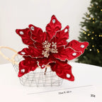 Glitter Poinsettia Artificial Christmas Flower 22cm Decoration Christmas Artificial Flower Richie's Wine Red