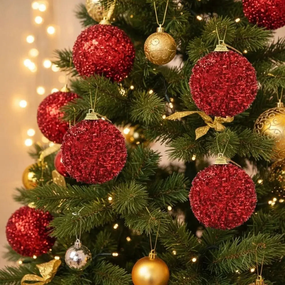 6-Pack 6cm Shiny Christmas Ball Ornaments – Red & Gold Glitter Christmas Tree Ornaments Richie's