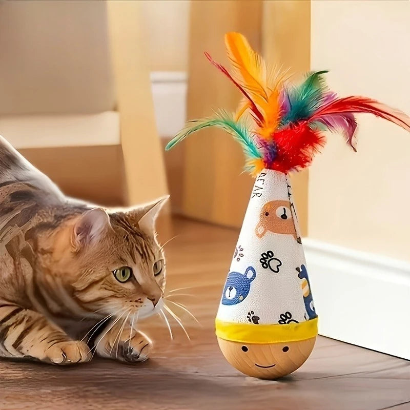Wobble Cat Toy with Feathers – Interactive Self-Play Tumbler Cat Wobble Toy Richie's