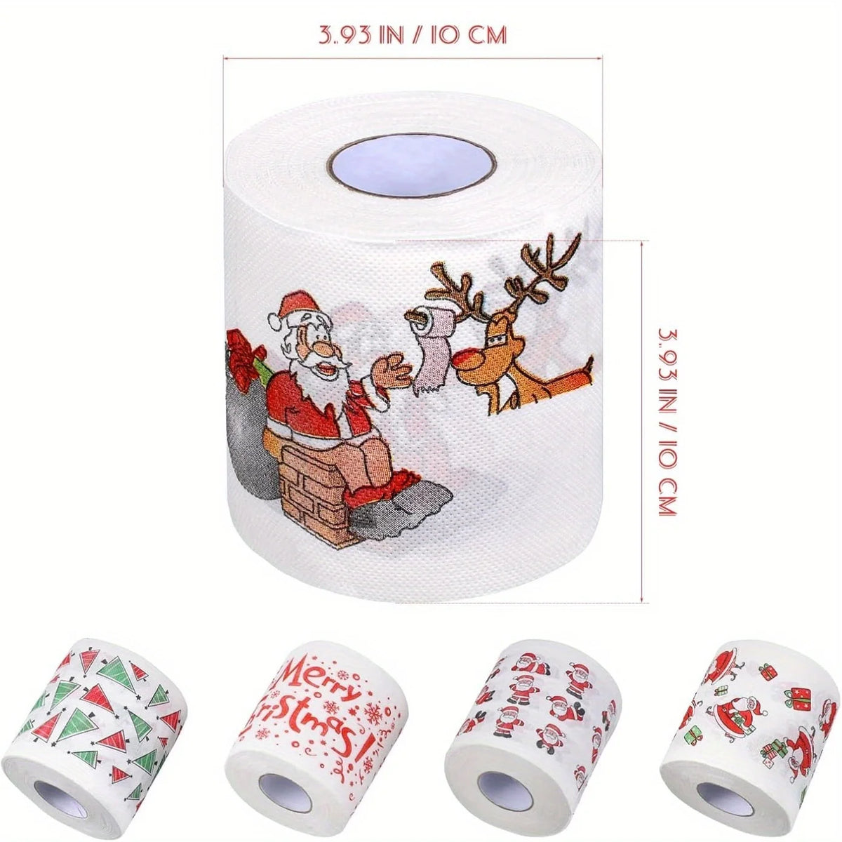5 Rolls Christmas Toilet Paper – Santa Holiday Design Napkins Novelty Holiday Paper Richie's
