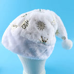 White Plush Santa Hat Gold Silver Sequin Snowflake Christmas Cap Christmas Santa Hat Richie's