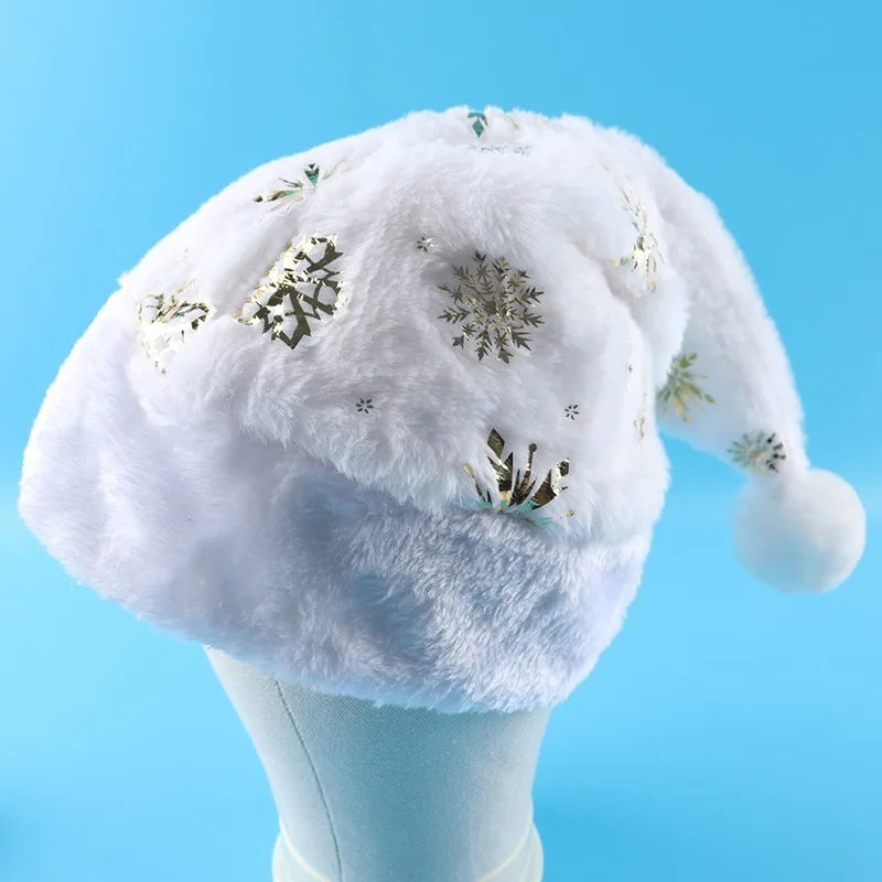 White Plush Santa Hat Gold Silver Sequin Snowflake Christmas Cap Christmas Santa Hat Richie's