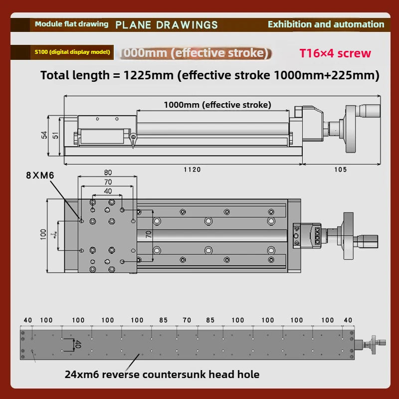 XYZ Manual Linear Slide Table Digital Display & Handwheel S100 Linear Slide Table Richie's S100-1000MM-H