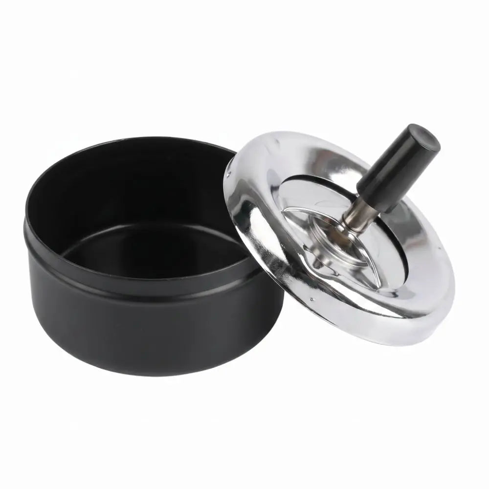 Modern Round Stainless Steel Ashtray – Windproof Spinning Lid Stainless Steel Ashtray Richie's