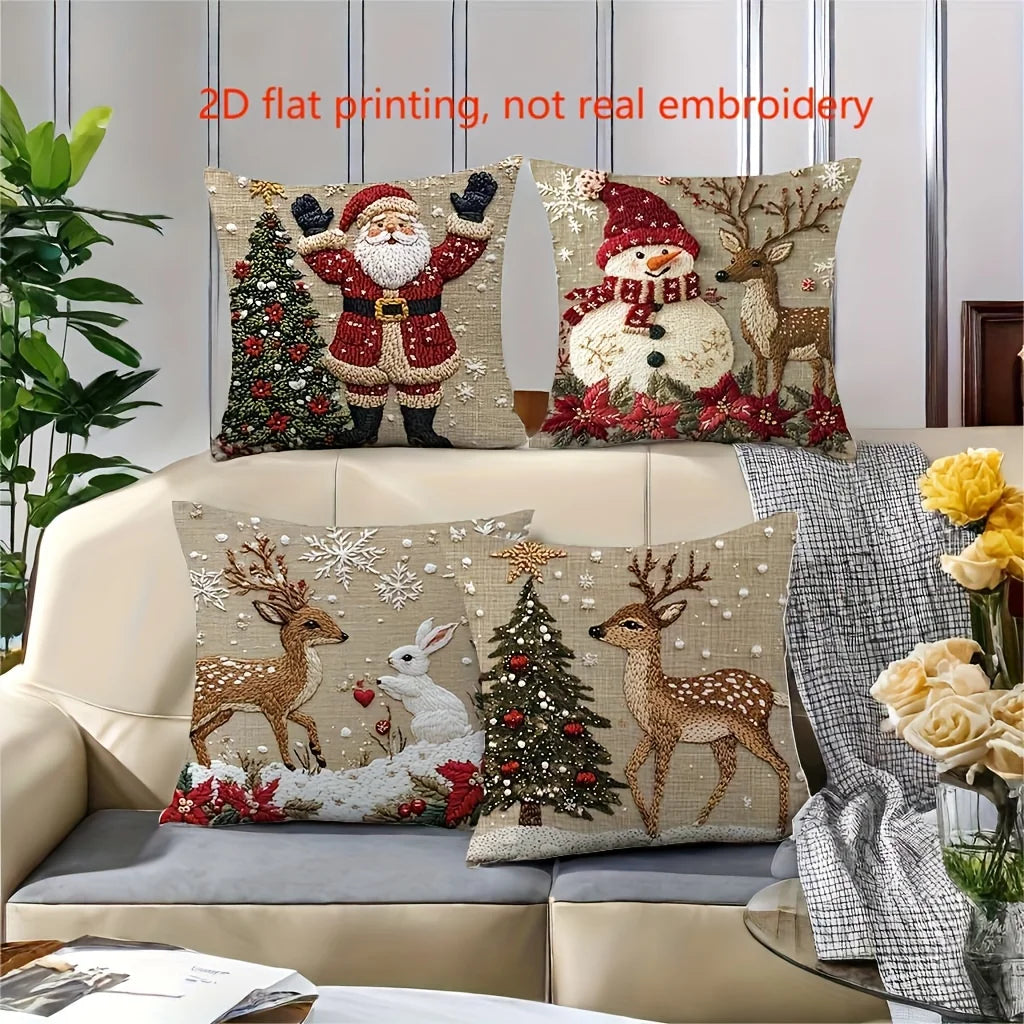 4pcs Christmas Pillow Covers – Santa, Snowman & Reindeer Designs Christmas Pillow Covers Richie's