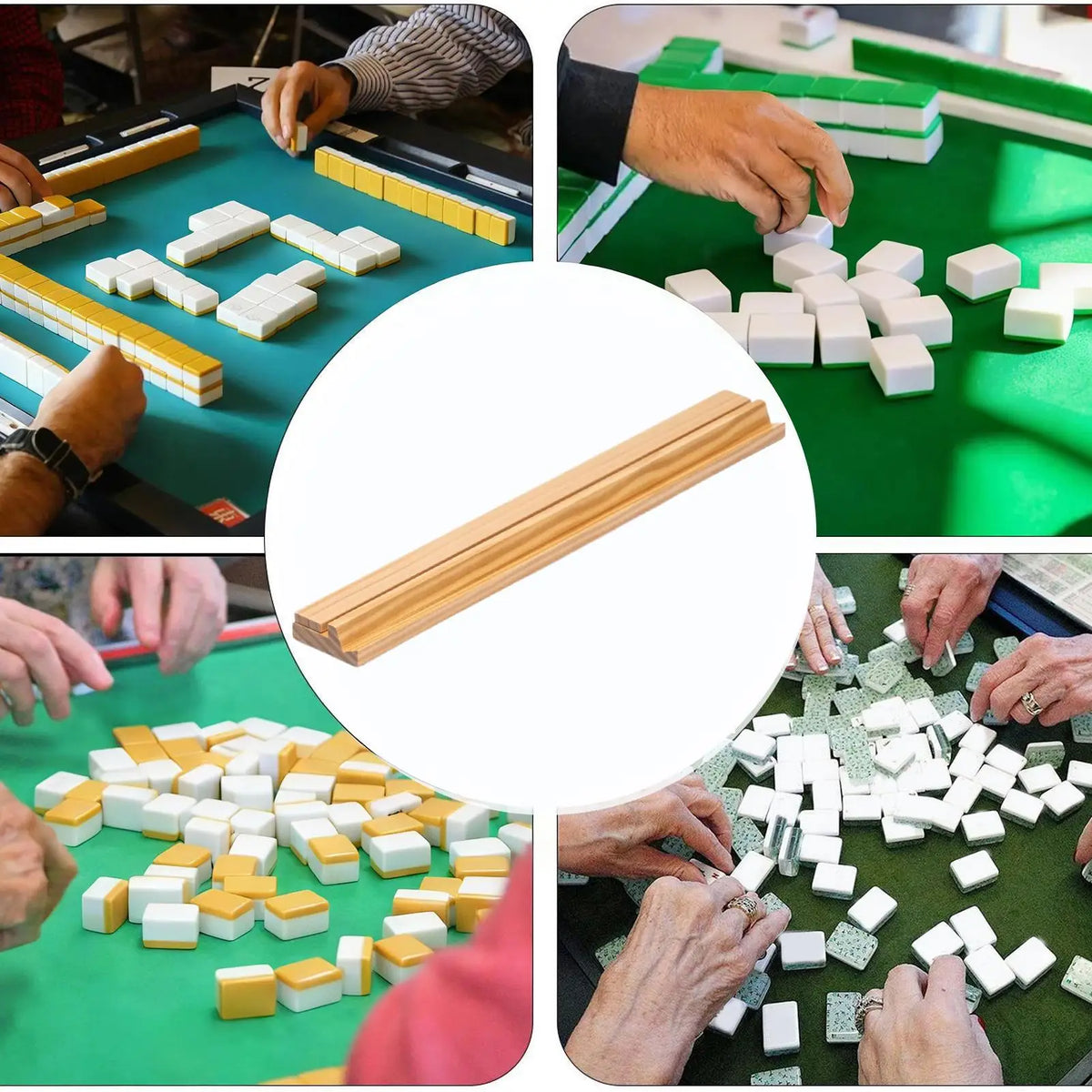 Wooden Mahjong Racks with Pushers Set of 4 – Non-Slip Mahjong Rack Set Richie's