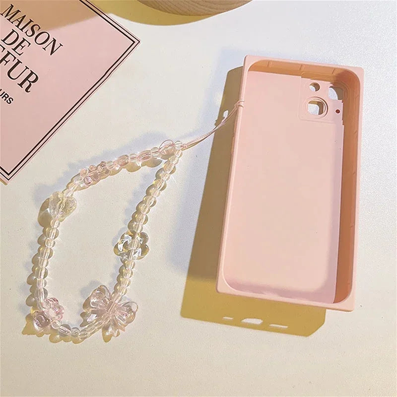 Korean Pink Bear Butterfly Phone Strap Lanyard Keychain Charm Phone Strap Keychain Richie's