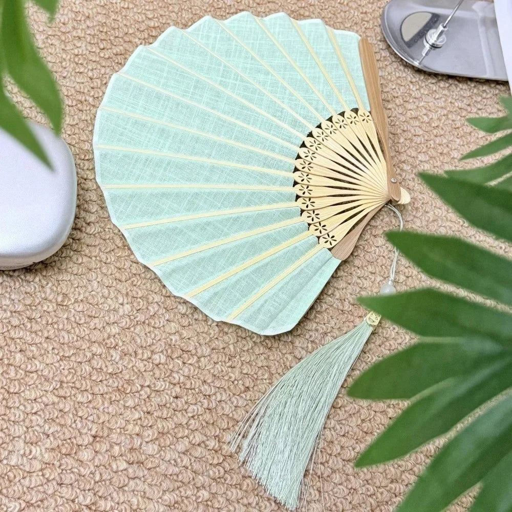 Retro Bamboo Folding Hand Fan – Shell Shape Green, Unisex Folding Hand Fan Richie's